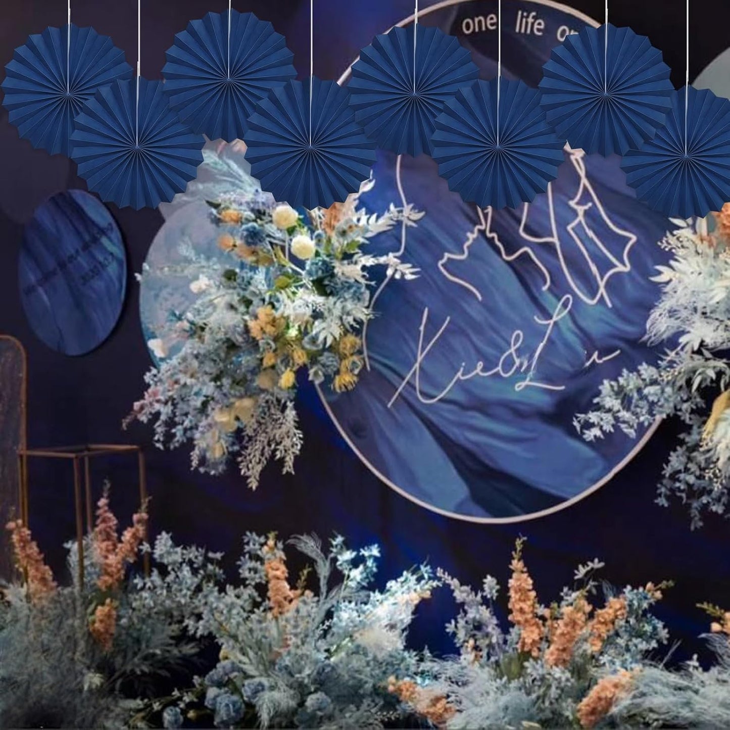 Blue Party Decorations,Blueberry Party Decorations Decorations Party Paper Fans Bulk 12in,Graduation Decoration Classroom Decor, Western Themed Party Decorations 30 Color DIY Set （Deep Blue）