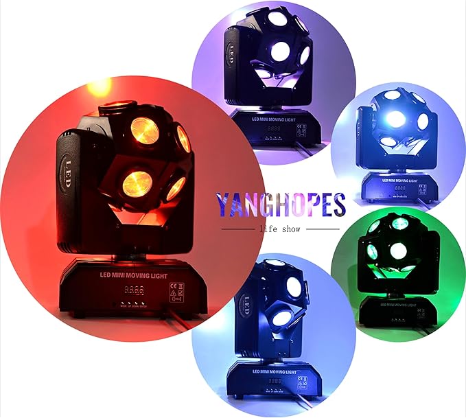 Moving Head Stage Light RGBW 12LED Lights Rotating Beam Stage Uplighting Lights for Events Sound Activated DMX512 Light for DJ KTV Disco Party Wedding Concert Christmas Festival