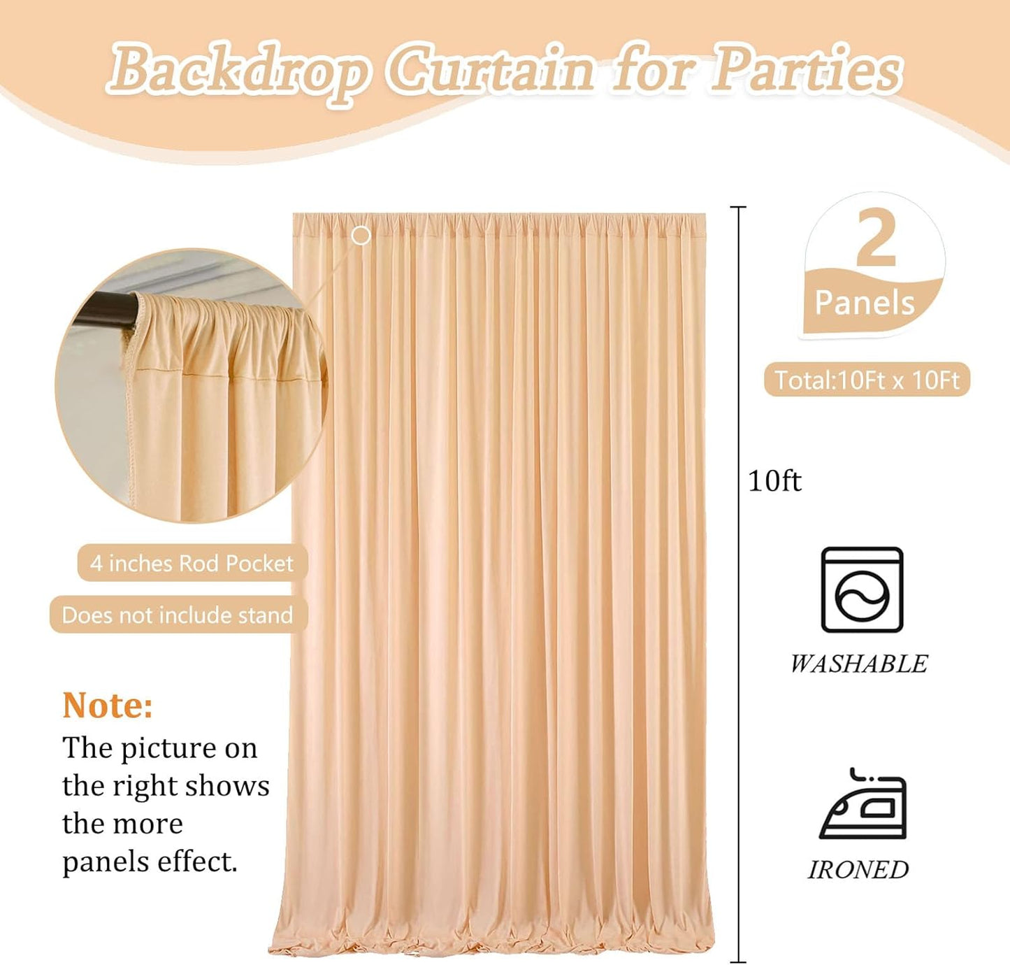 10 x 10 Feet Champagne Backdrop Curtain for Partie, Background Curtains for Photoshoot, Birthday, Wedding, Halloween, Thanksgiving, Christmas Day, New Year Party Decorations 5Ft x 10Ft, 2 Panels