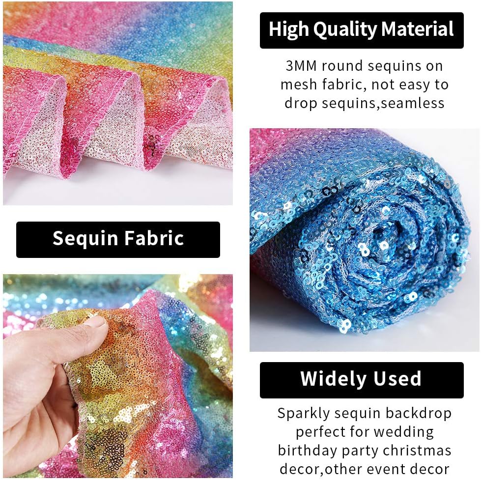 Hahuho Rainbow Sequin Backdrop Curtain, 2PCS 2FTx8FT Glitter Backdrop Curtain for Parties, Christmas, Wedding, Party Decoration（2 Panels, 2FT x 8FT, Rainbow