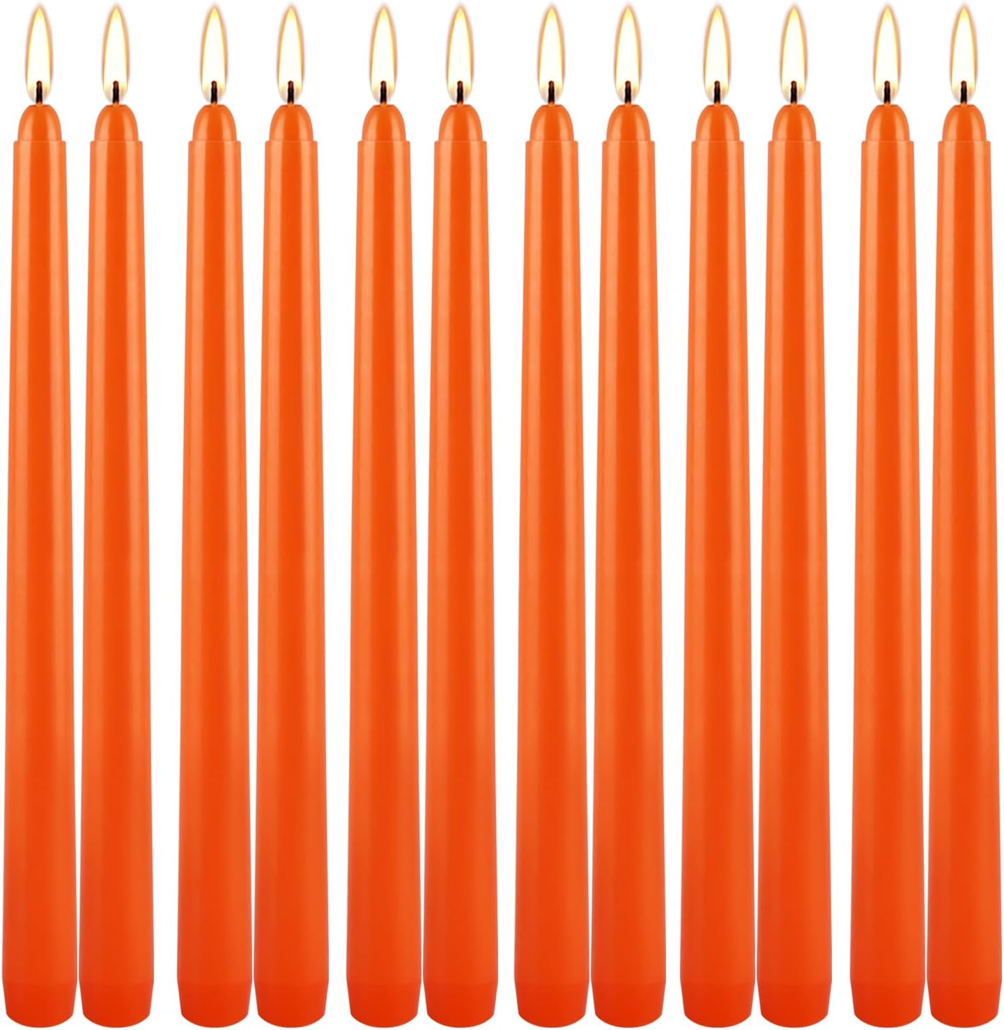 10 Inch Orange Slender Taper Candles Set - 12 Pcs Dripless, Smokeless with Cotton Wick, Ideal for Halloween,Thanksgiving,Dinner, Weddings & Home Decor.