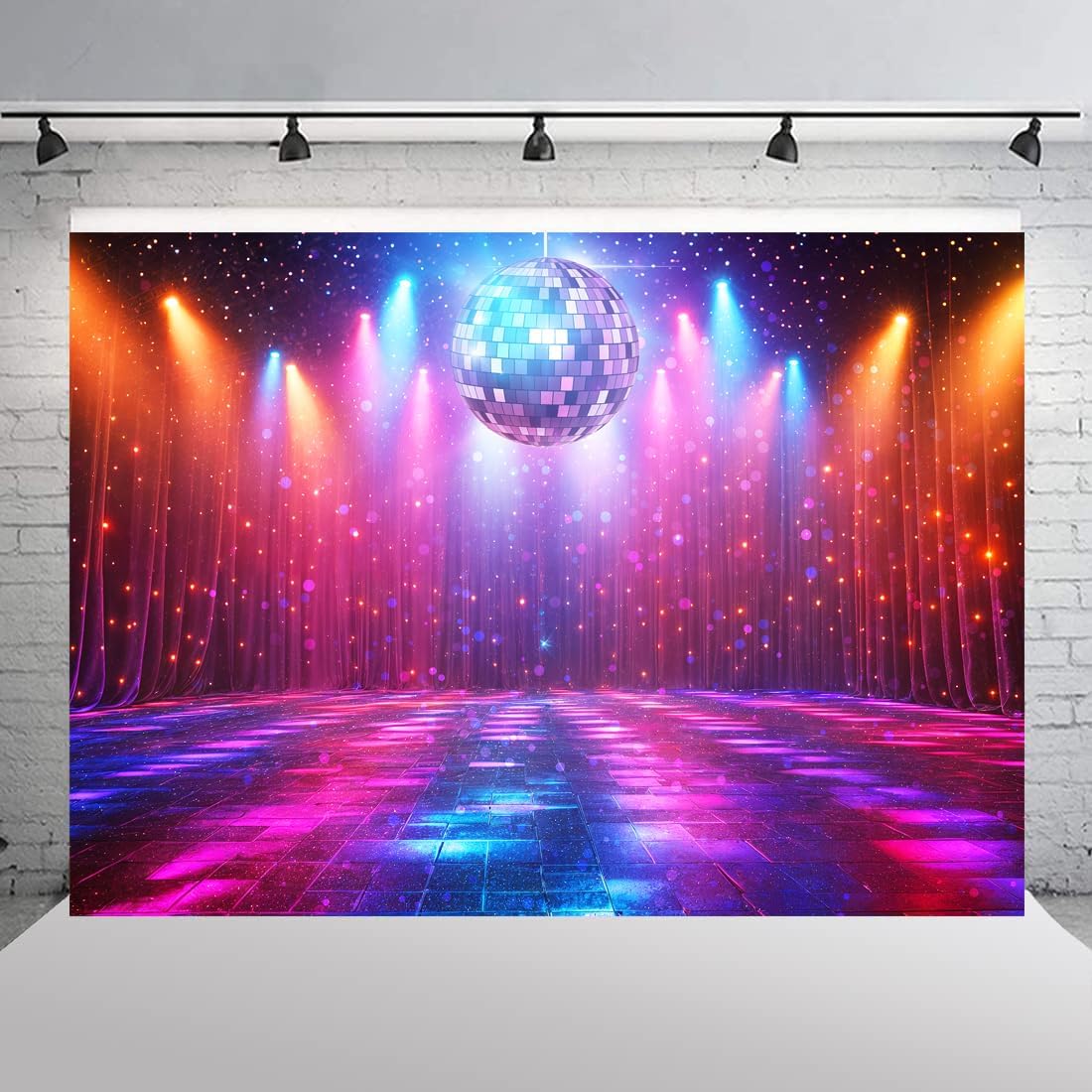 Disco Decorations Backdrop, Retro Glow Party 70s 80s 90s Theme Stage Dance Background Disco Party Decoration, Polyester Banner PartyBackdrop for Birthday Prom Portrait Photo Props 7x5ft