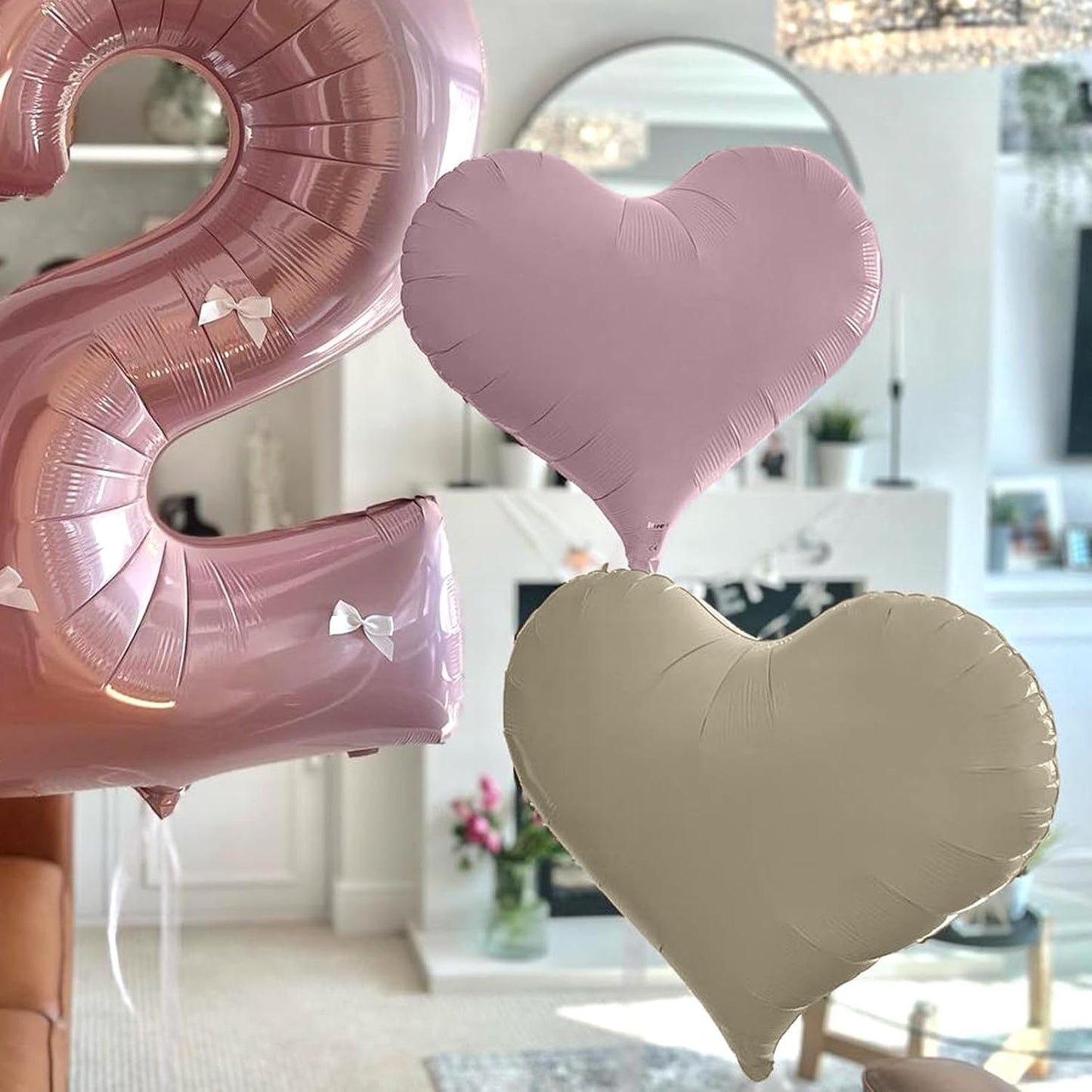 Pink White Heart Balloons,24Inch Large Cream White Heart Foil Balloons for Valentine's Day Birthday Wedding Baby Shower Anniversary Decorations