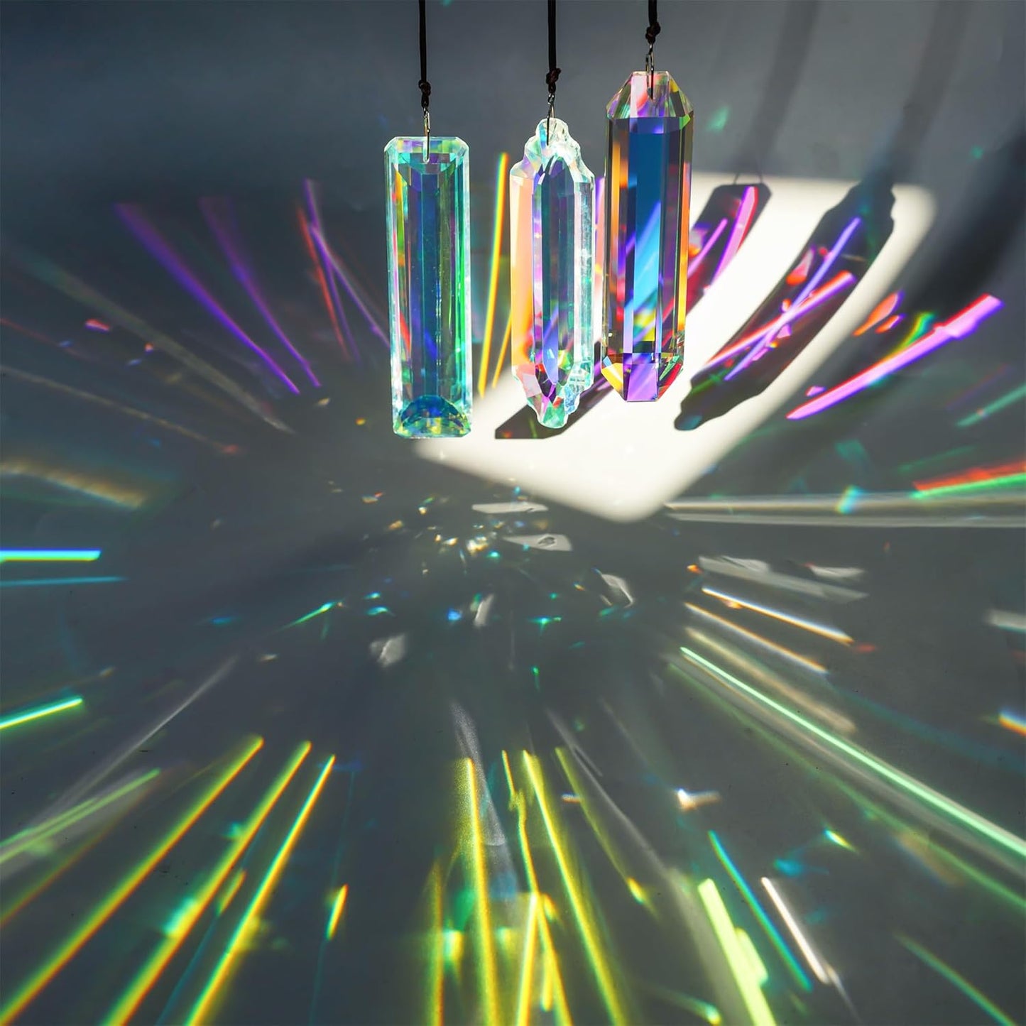 3PCS Crystal Suncatcher Prism for Window,120mm/5'' Rectangle AB Colored Crystal Stick Rainbow Maker Prisms Garden Hanging Sun Catcher