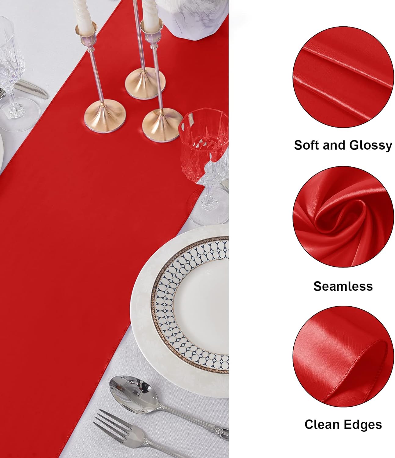 6Pack Table Runner 12 x 108 Inches Satin Silk Table Runner for Wedding, Birthday Party, Banquets, Graduations Decoration, fit Rectange and Round Table-Scarlet