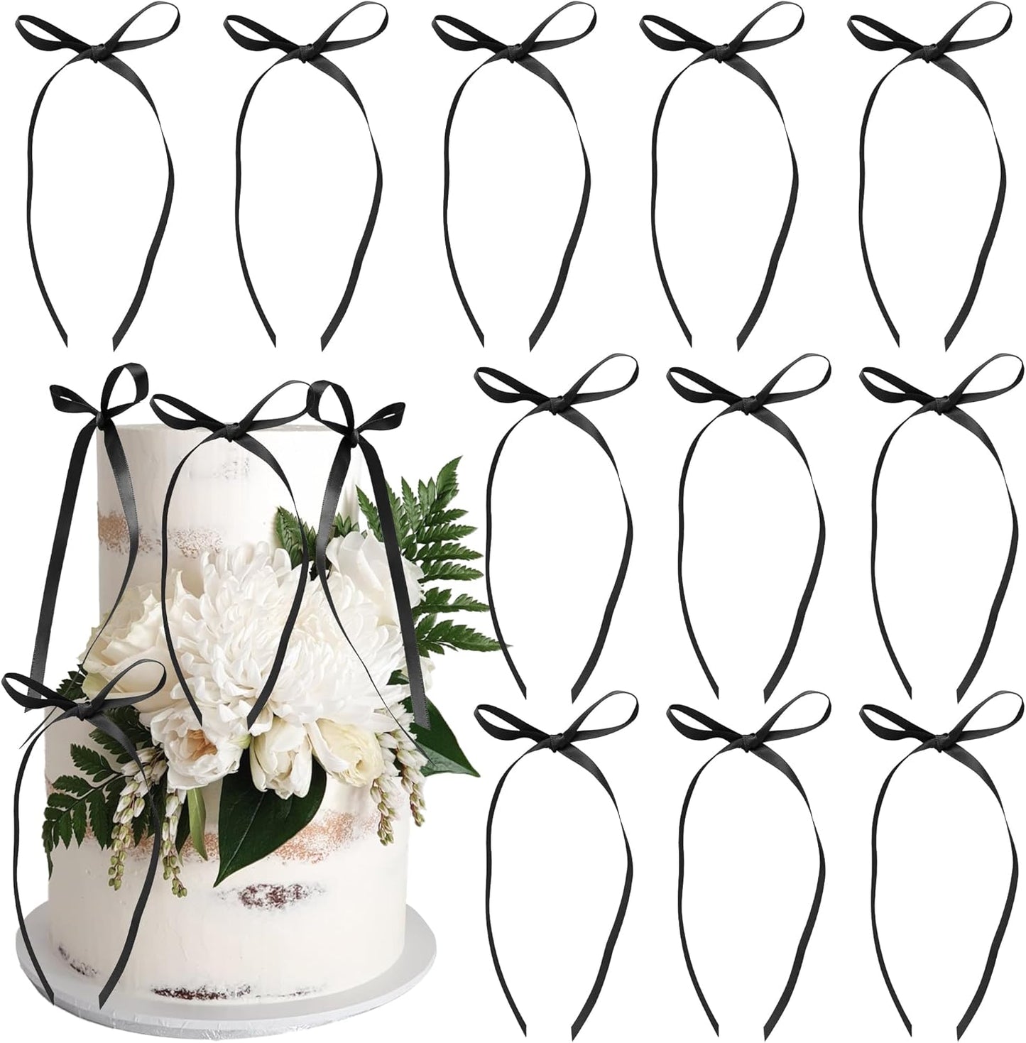 Ephlyn 30Pcs Bow Cupcake Toppers Valentine's Bowknot Ribbons Coquette Bow High Footed Cup Balloon Wall Party Decorations Cake Dessert Picks Birthday Wedding Party Supplies Black