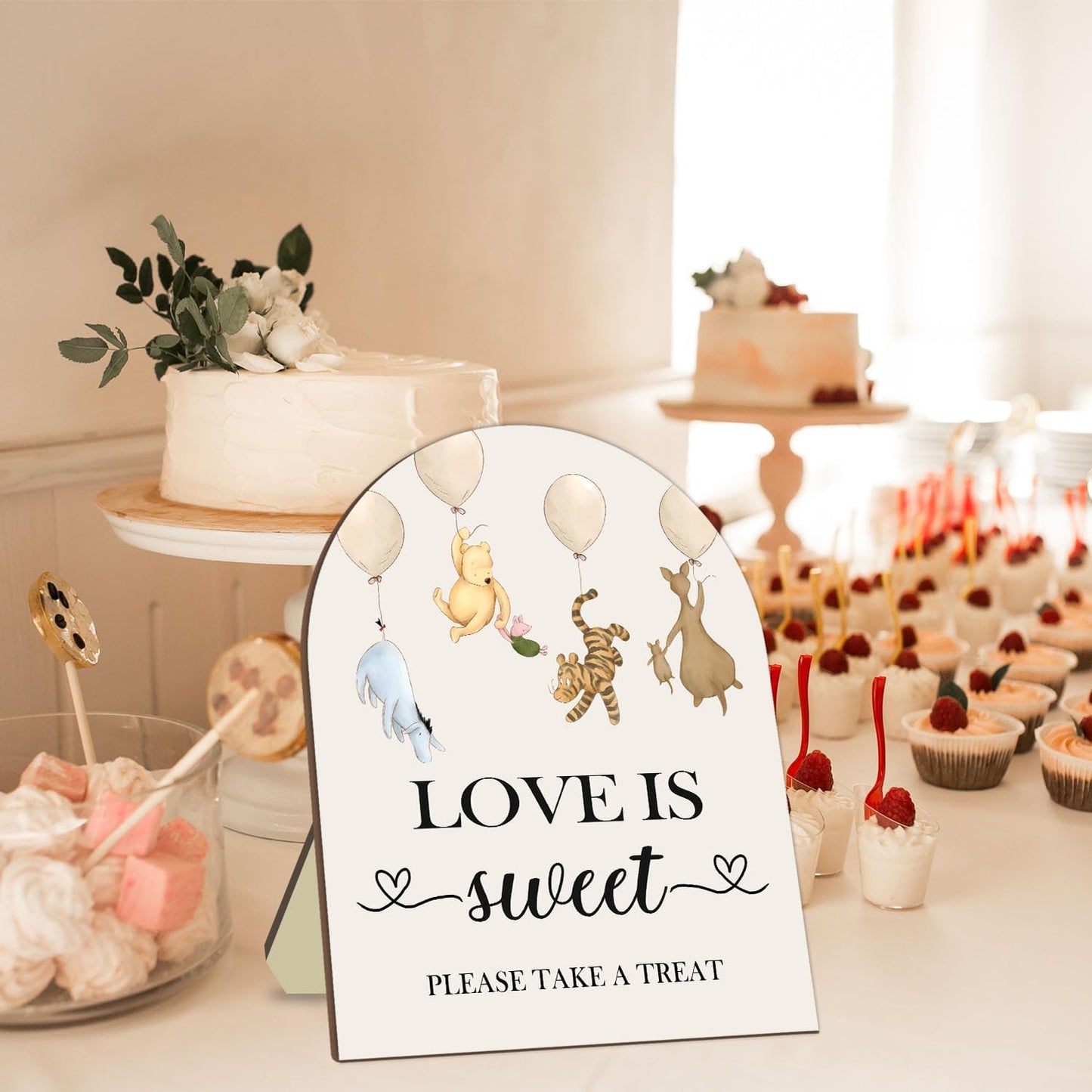 Winnie Love is Sweet Please Take A Treat Sign, Classic Pooh Love is Sweet Sign for Dessert Table, Cute Animals Decor Bridal Shower Welcome Sign, Wedding Sign Baby Shower Favors for Guests