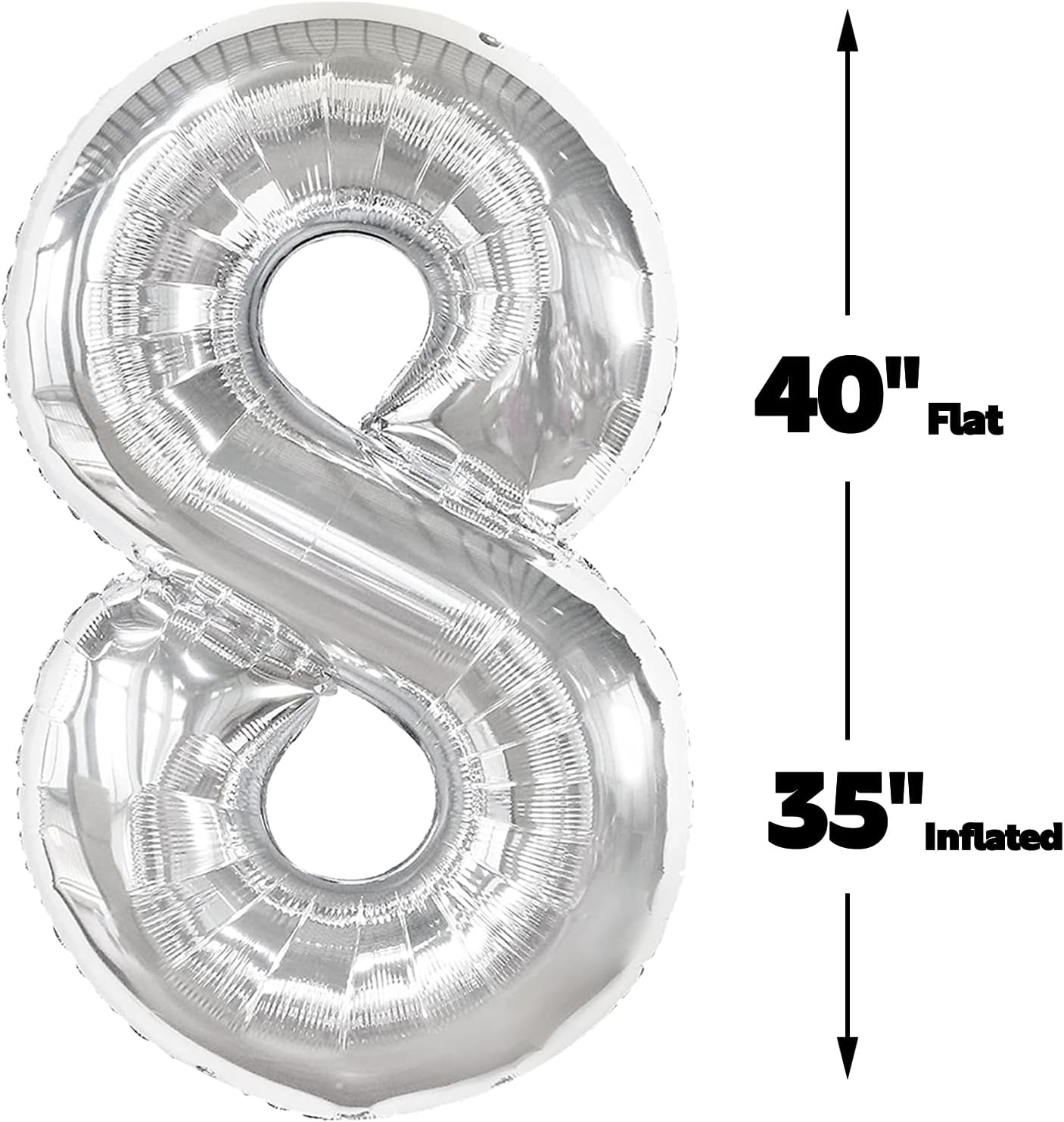 Silver Foil Number 8 Balloon 40 Inch, Helium Mylar Eight Number 8 18 28 38 48 58 80 88 Birthday Balloons, 8th Silver Women Men Wedding Anniversary, Graduations Party Supplies