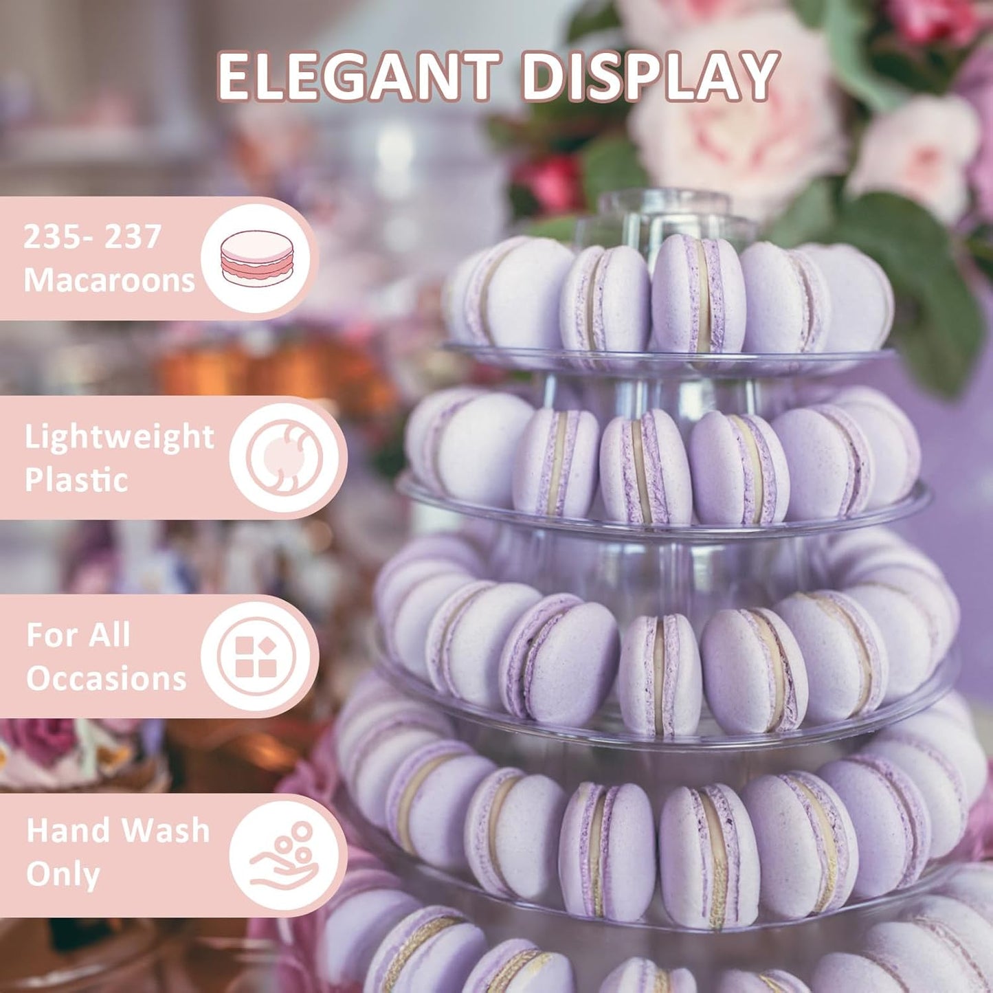 Macaron Tower Stand for Wedding Birthday Party, 4" - 13" Transparent Plastic Round Macaron Tower Display Stand Cupcake Cake Holder for Baby Shower Party Decor (10- Tiers)
