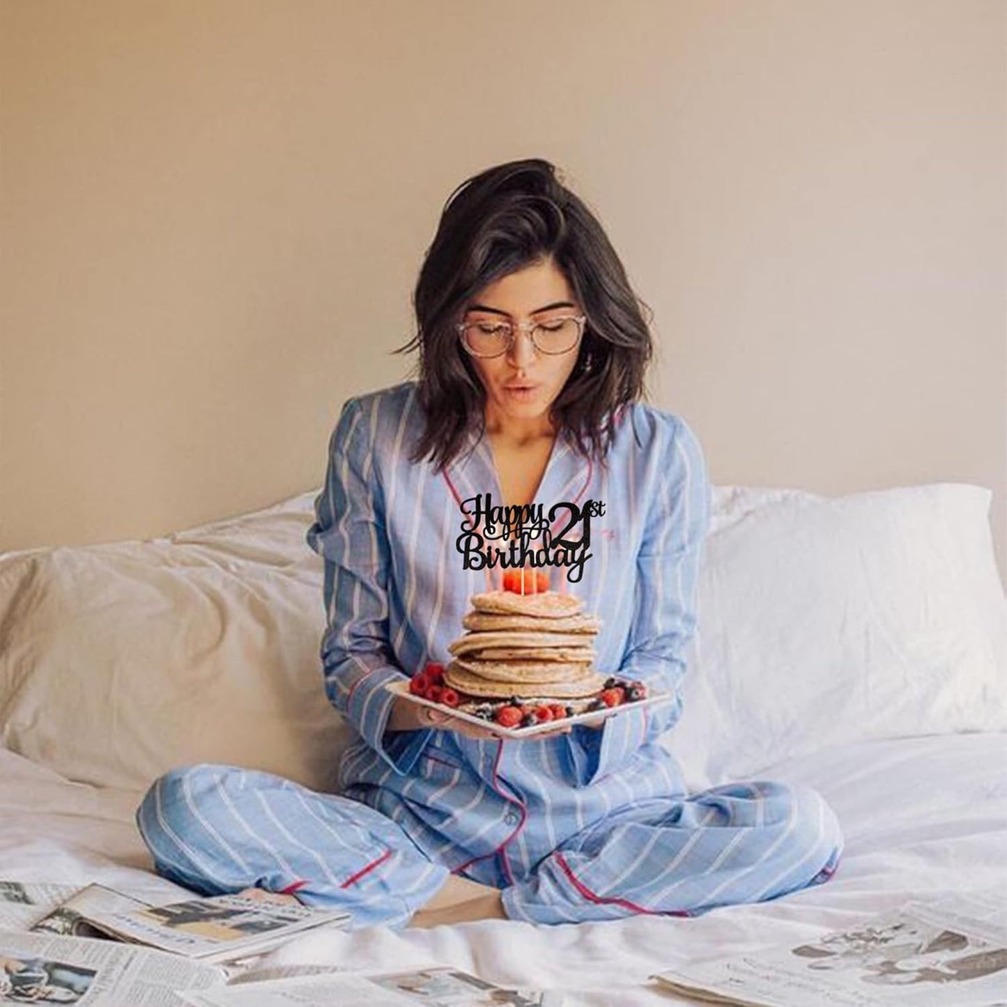 1 PCS Happy 21st Birthday Cake Topper Glitter Cheers to 21 Years Cake Pick 21 Fabulous Cake Decoration for 21st Birthday Party Decorations Supplies Black