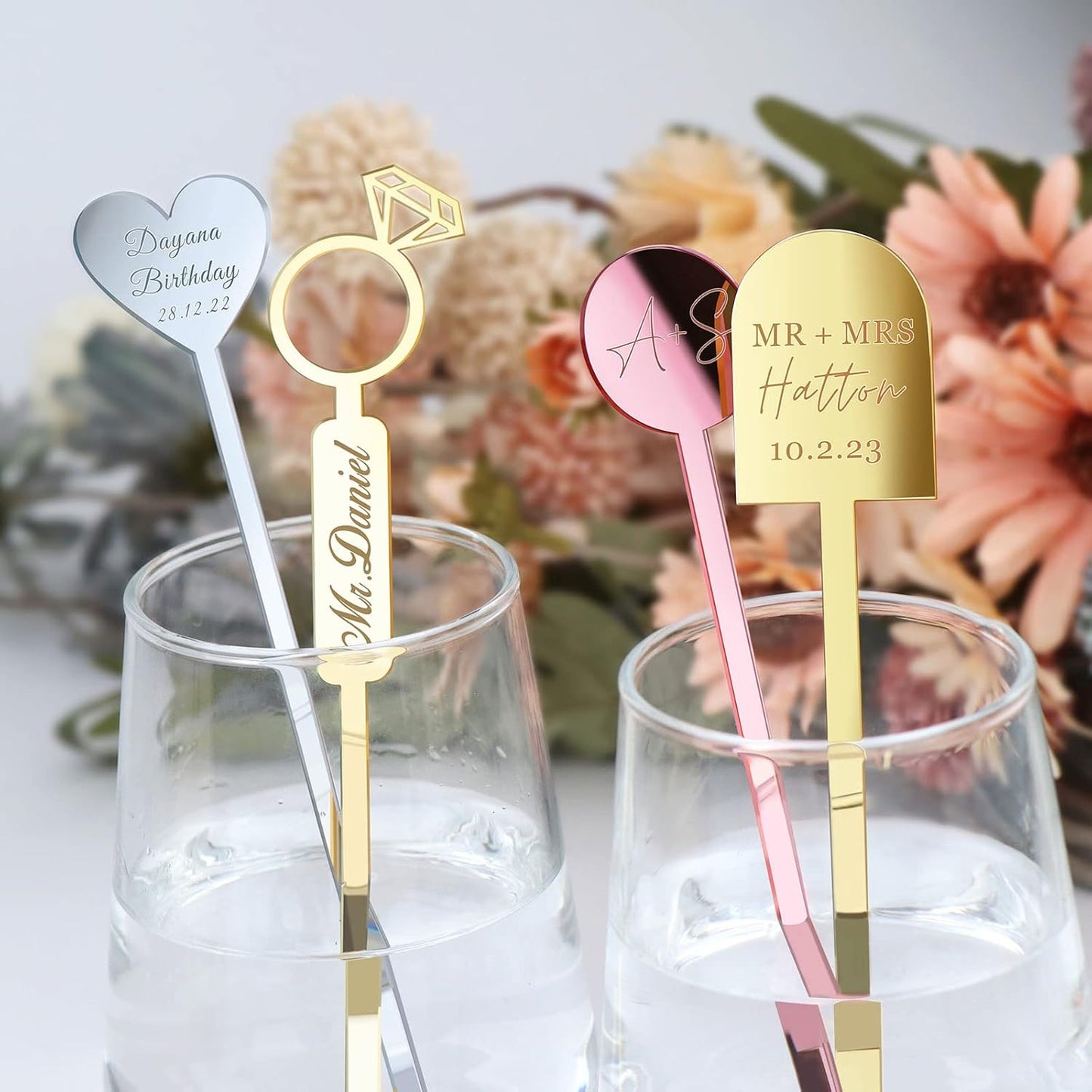 20Pcs Personalized Acrylic Stir Sticks,Custom Cocktail Swizzle Sticks Bar Drinks Mixing Rod for Coffee Whiskey Beverage,Perfect for Wedding,Birthday,Bachelorette,Bridal or Baby Shower,Corporate Event