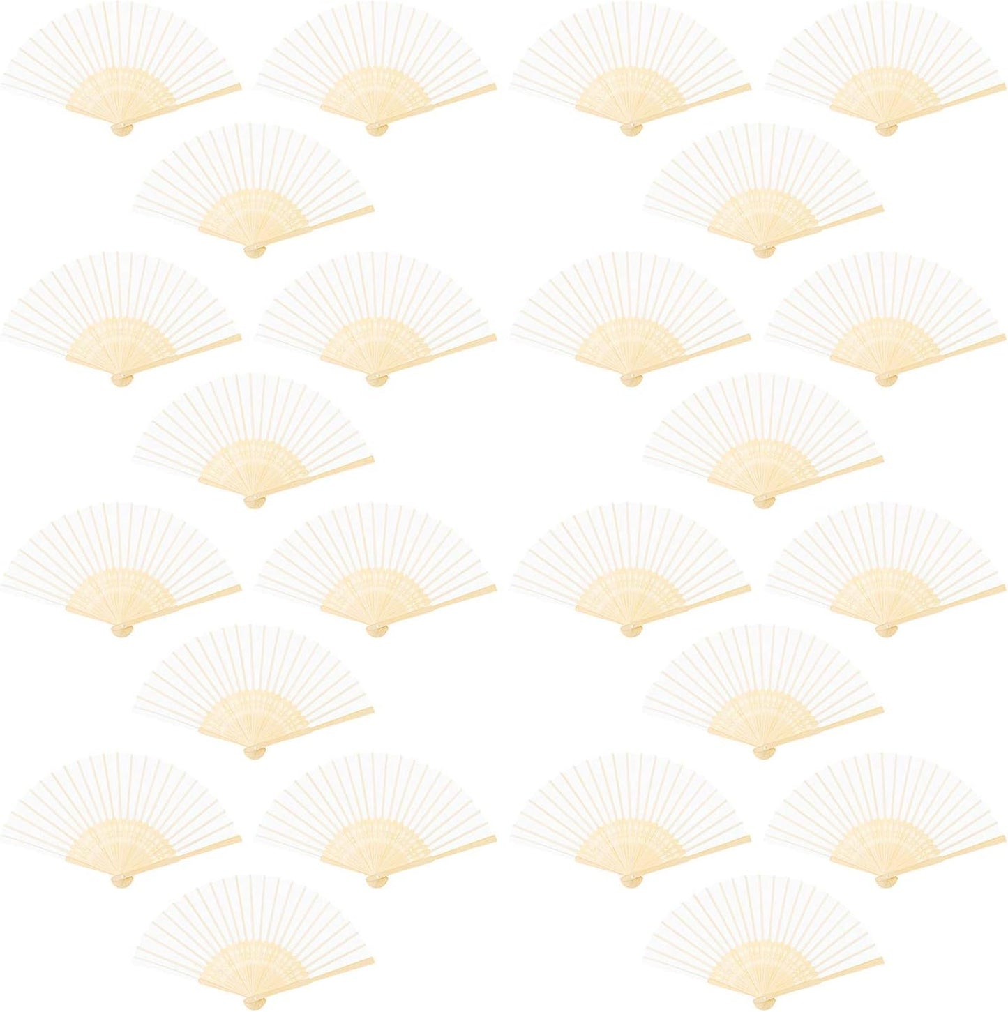 URATOT 24 Pieces White Folding Fans Silk Bamboo Folding Fans Handheld Fan for Wedding, Party Decoration