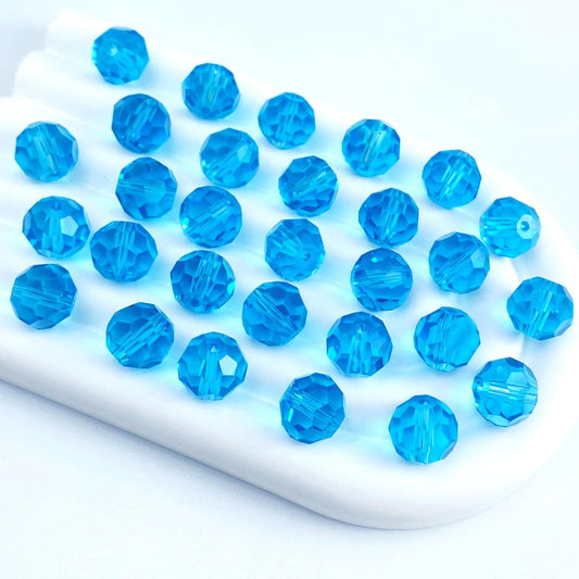 50 PCS 10mm Crystal Glass Beads Round Multiple Faceted Loose Spacer Glass Beads for DIY Handcrafte Bracelet Necklace Earring Jewelry Making(Aquamarine)