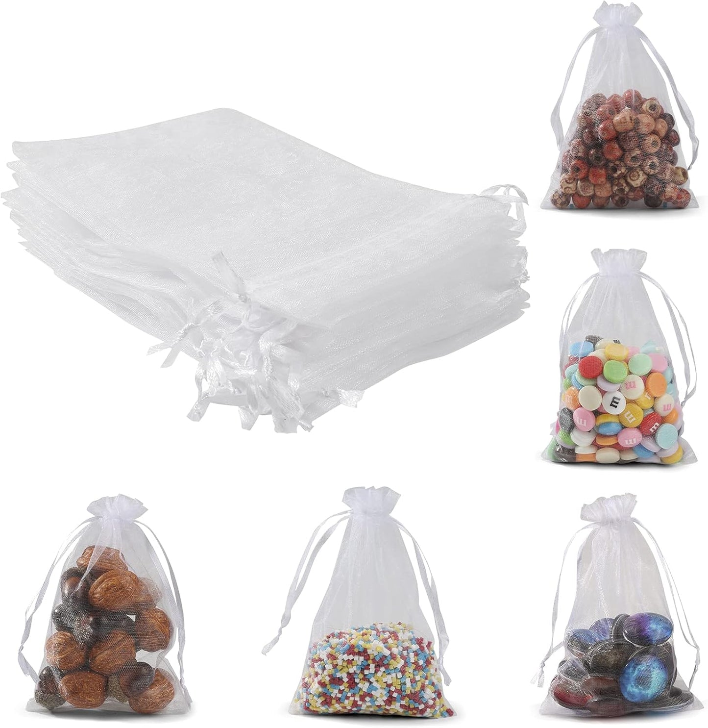 ANZNKU 50 Pack Organza Bags 4 x 6 inch Small Bags, Favor Bag, Sheer Mesh Bag, White Gift Pouches with Drawstring, Organza Favor Pouches, Packaging Pouch for Wedding Party Christmas