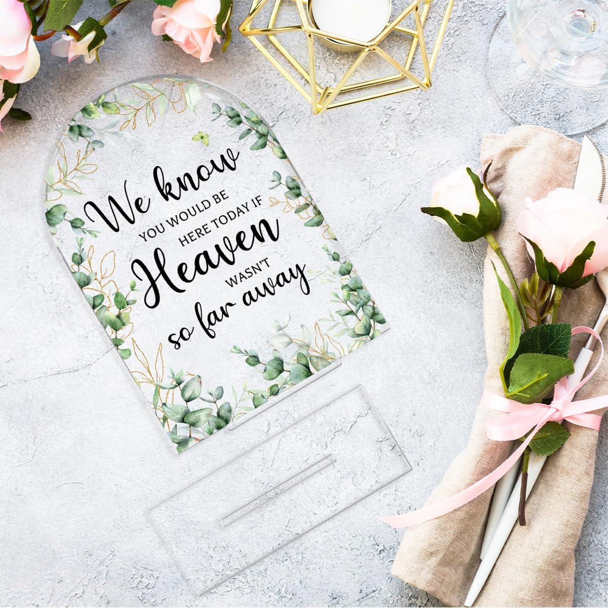 Wedding Memorial Sign，Heaven Wasn't So Far Away Sign，Wedding Supplies 5x7 Inch, Wedding Decor Loving Memory Sign for Ceremony And Reception，Arch Acrylic Table Signs for Anniversary, Event ((Foliage)