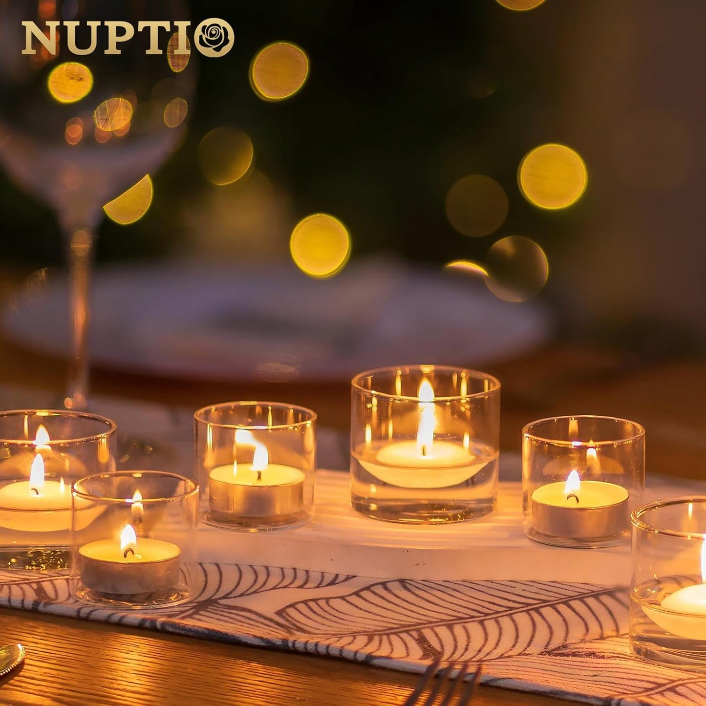 NUPTIO Glass Votive Candle Holders: Set of 12 Clear Tea Light Holders - Mini Floating Candleholders for Home Christmas Thanksgiving Party Table Centerpieces Decor (1.8 x 1.57 inch)