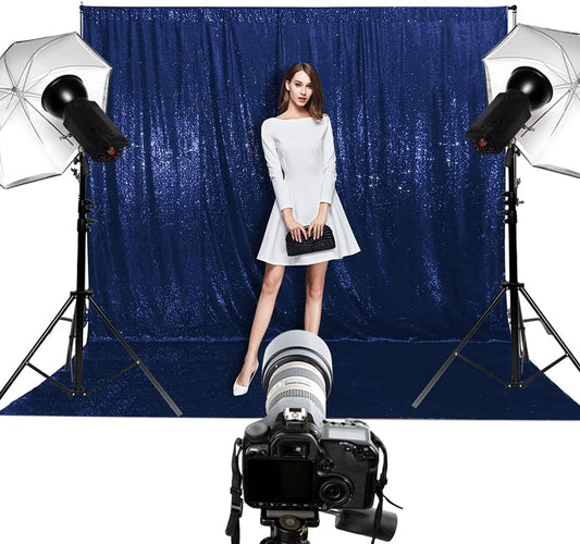 Poise3EHome 10Ft x 10Ft Navy Blue Sequin Backdrop Curtain, Glitter Thick Satin Sequin Background Drapes, Opaque Sparkly Backdrop Curtain, Sequin Backdrop for Xmas Thanksgiving Wedding Party Decor