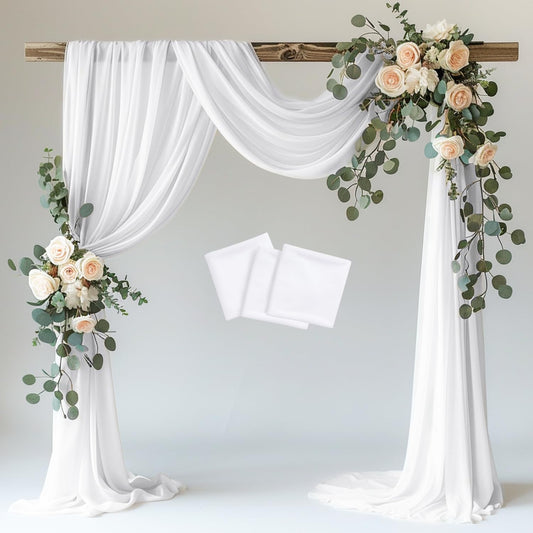 Wokceer Wedding Arch Draping Fabric 3 Panels 28.7" x 20FT White Drapes Sheer Fabric Backdrop Arch Draping Fabrics for Wedding Ceremony Birthday Party Bridal Shower Decoration