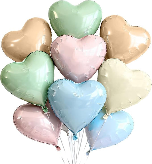 TONIFUL 30Pcs 18 Inch Pastel Colorful Balloons Light Rainbow Heart Shape Foil Mylar Banners Decoration for Birthday Valentine's Day Wedding Bridal Shower Anniversary Engagement Party Supplies
