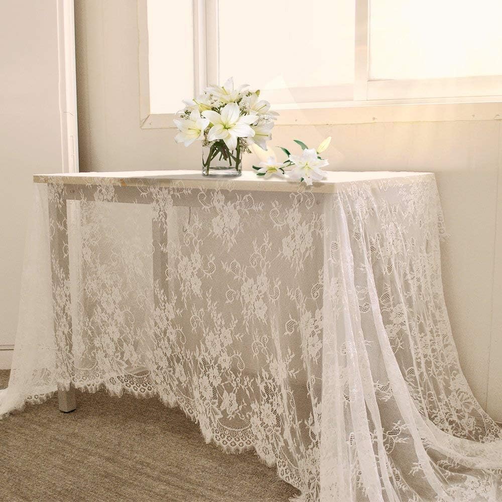 LuoluoHouse White Lace Tablecloth 6pcs Table Fabric 60x120 Inch for Rustic Boho Wedding Bridal Shower Party Decoration Rectangle Overlay Long Vintage Embroidered Reception Table Cloth Decor