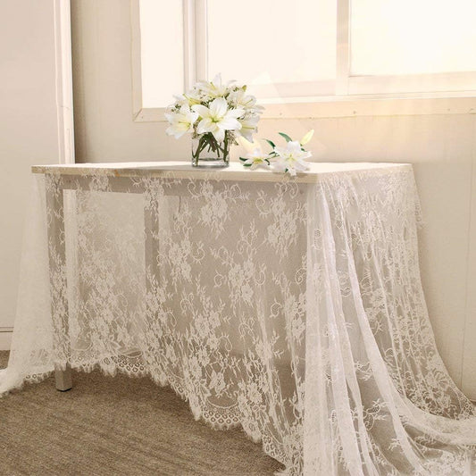 LuoluoHouse White Lace Tablecloth 6pcs Table Fabric 60x120 Inch for Rustic Boho Wedding Bridal Shower Party Decoration Rectangle Overlay Long Vintage Embroidered Reception Table Cloth Decor