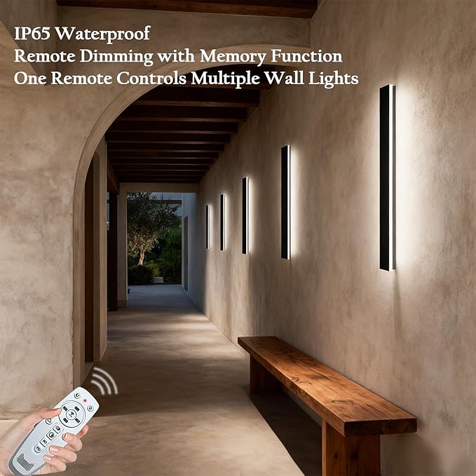 39in Exterior Wall Light, Modern Outdoor Wall Light Dimmable, Ip65 Waterproof Outdoor LED Lights, Black Long Strip Wall Mount Outside Lighting for House Garage