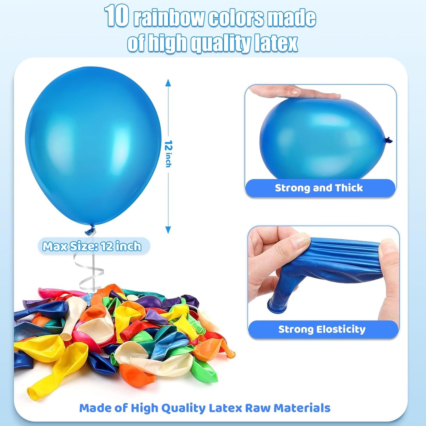 60 Pack Balloons Assorted Color 12 Inches Rainbow Latex Balloons, 10 Bright Color Balloon Arch Kit, for Birthday Baby Shower Wedding Party Decorations