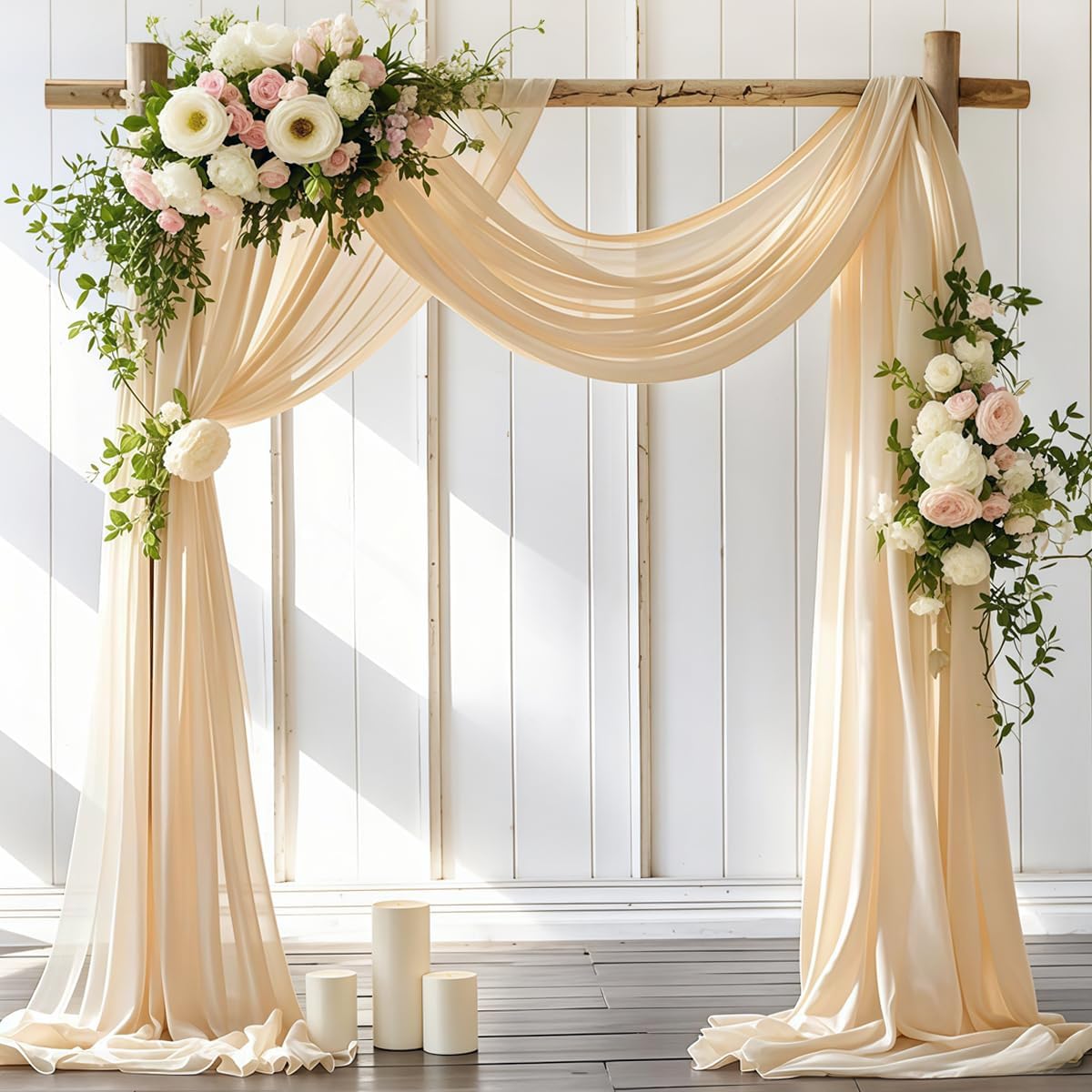 Wedding Arch Draping Fabric 2 Panels 30'' x 18FT Champagne Sheer Chiffon Arch Drapery for Photo Booth Bridal Shower Baby Shower Church Decor Newborn Photography Christening Outdoor Party