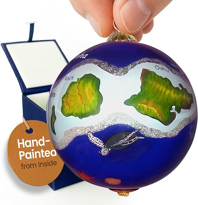 Hawaiian Islands Collectible Hand Painted Glass Ornament with Gift Box