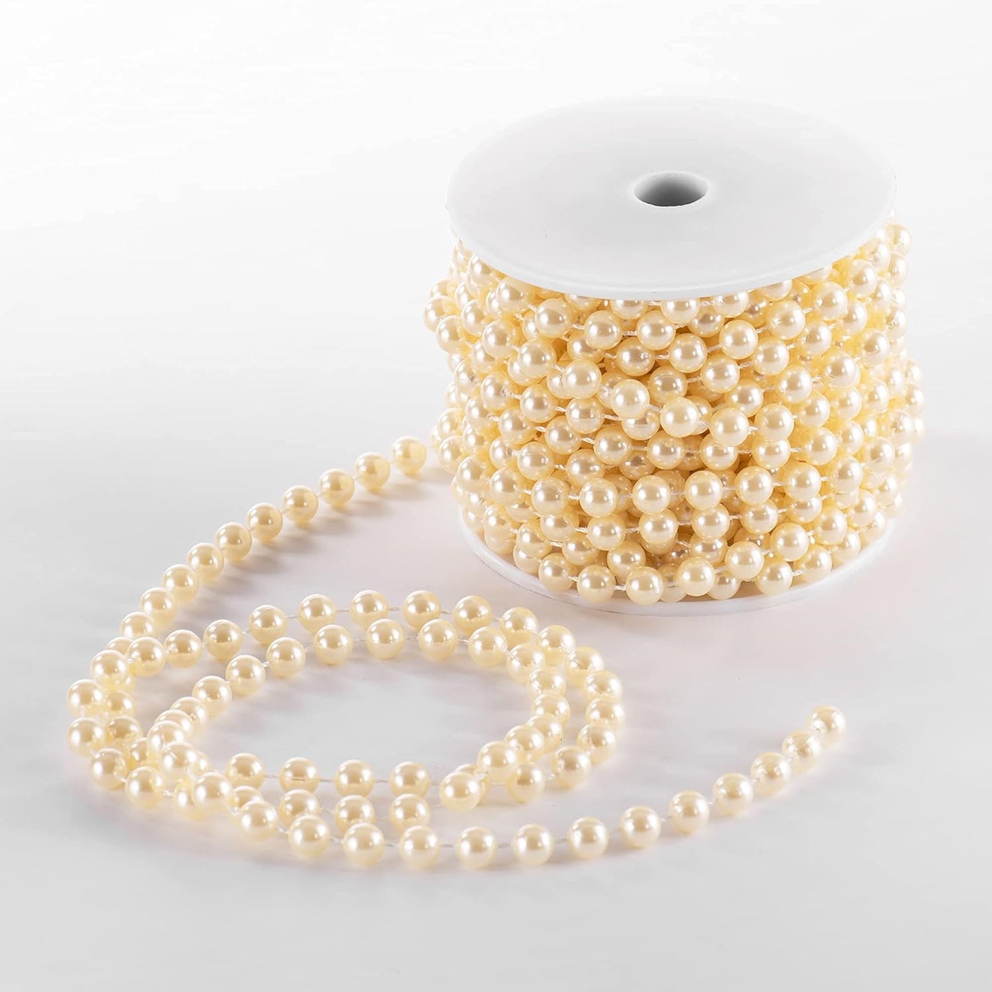 Craft String Pearls 8MM Pearl Bead, 33 Feet Ivory Faux Pearl Garland Spool Roll Strand Wedding Party Decoration, Christmas Tree Decorations