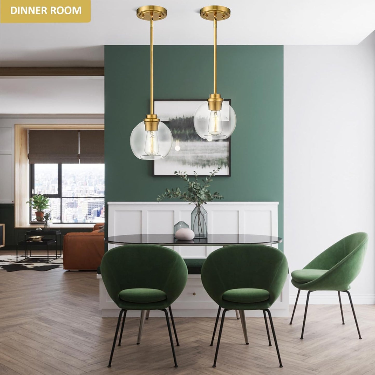 Pendant Lights Kitchen Island, Modern Gold Pendant Light with Clear Glass, 7 Inch Farmhouse Hanging Light Fixtures for Dining Room Entryway, Bedroom, Hallway, Farmhouse- 3 Pack