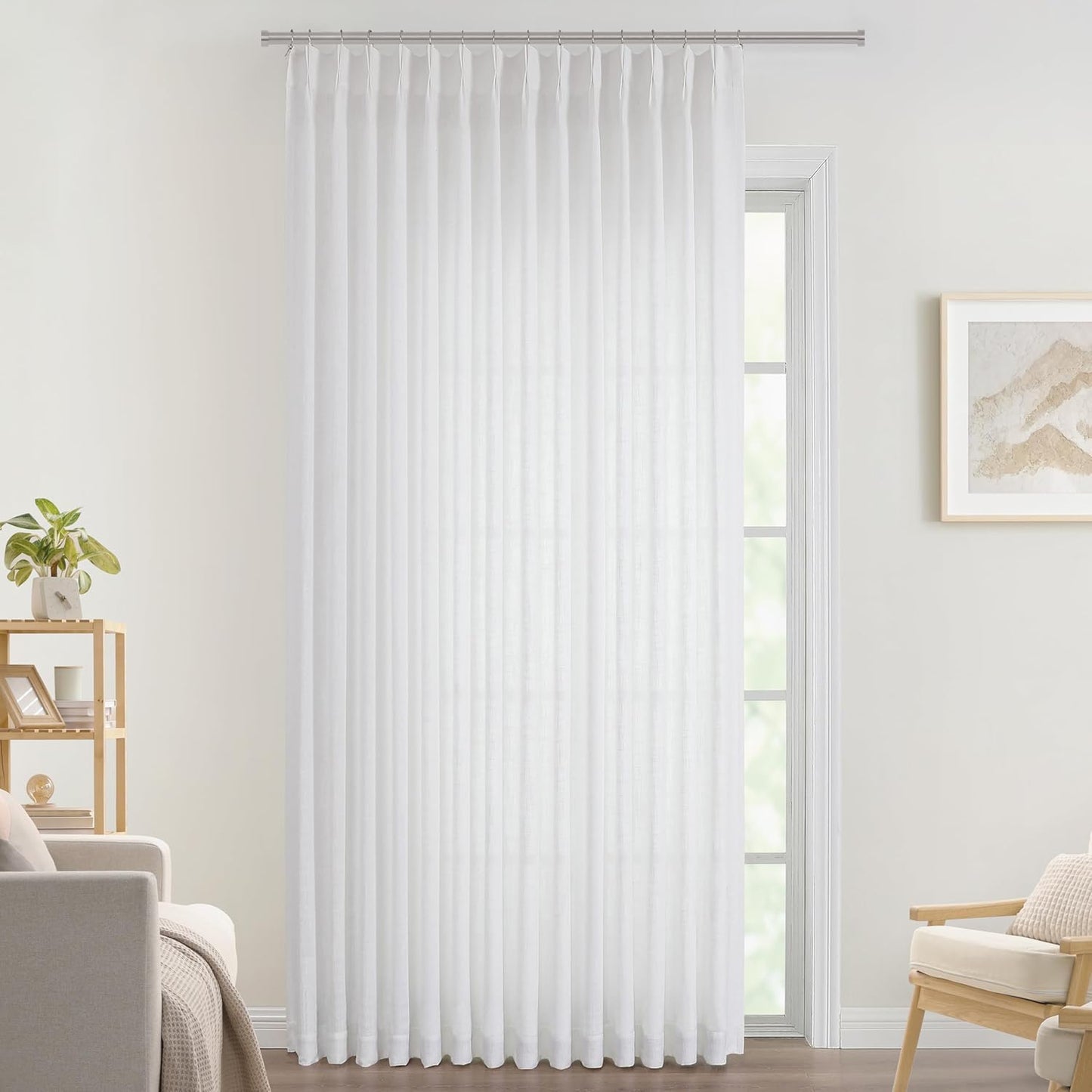 Vision Home White Pinch Pleated Semi Sheer Curtains Textured Light Filtering Window Curtains 112 inch for Living Room Bedroom Patio Rayon Blended Pinch Pleat Drapes with Hooks 1 Panel 80" Wx112 L