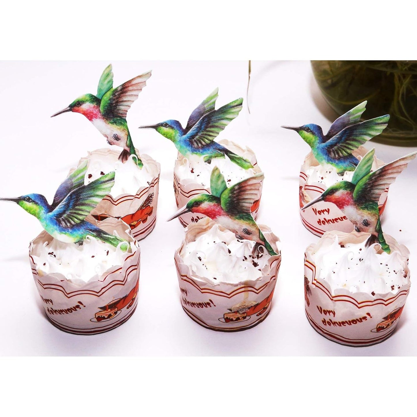 GEORLD Edible Cupcake Topper Wafer Hummingbird Cake Bird Decoration by Wafer Paper,12 Counts,Flat not 3D