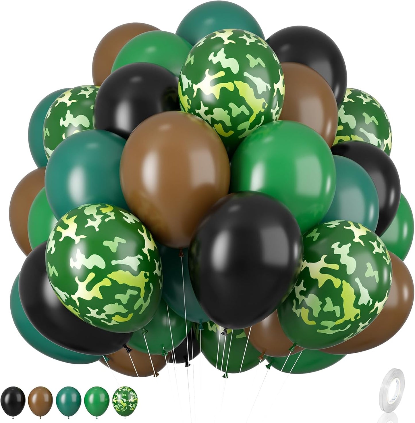 Green and Brown Balloons, 12inch Camouflage Balloon Camo Balloons Brown Dark Green Black Ballons For Army Party Decorations Birthday Party Hunting Camping Jungle Themed Supplies