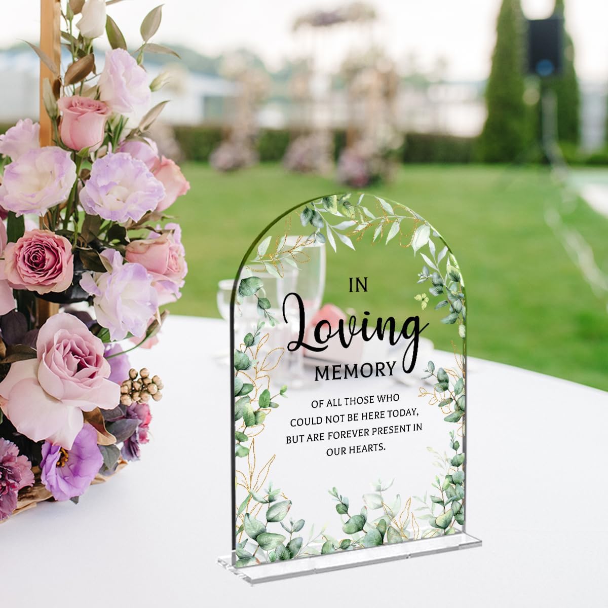 Wedding Memorial Sign，In Loving Memory Wedding Sign，Weddings Supplies 5x7 Inch, Wedding Decor Loving Memory Sign for Ceremony And Reception，Arch Acrylic Table Signs for Wedding, Anniversary (Foliage)