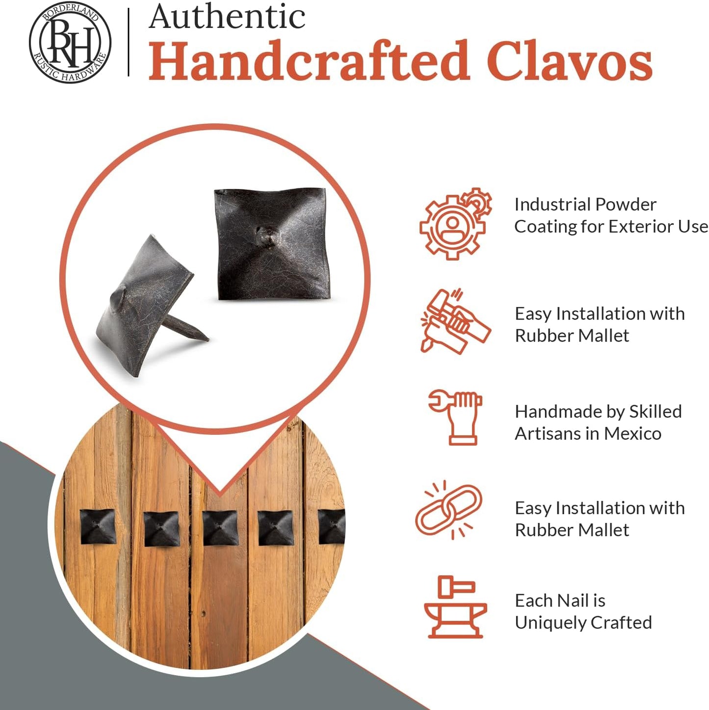 25 Pack 1" Square Head Iron Clavos Decorative Nails – Sealed Unfinished – Handmade Rustic Square Fasteners for Farmhouse Shutters, Barn Doors, Shutters, and Gates – Ornamental Wood Accent