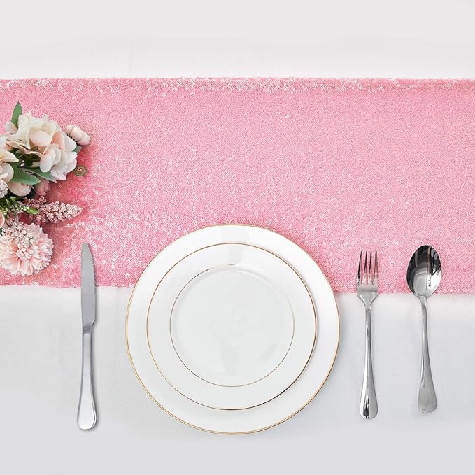 2 Packs 12 x 72 inches Pink Sequin Table Runner, Glitter Runner for Birthday Party Supplies Decorations Wedding Bachelorette Holiday Celebration Bridal Shower Baby Shower