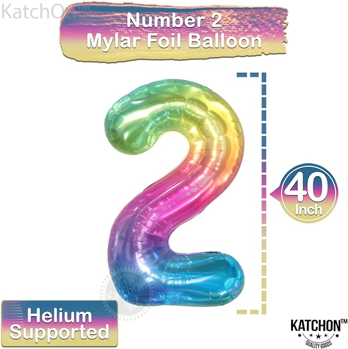 KatchOn, Giant Jelly Number 2 Balloon - 40 Inch | 2nd Birthday Decoration for Girl | 2 Balloon Number for Rainbow Birthday Decorations | Number Balloons for Happy Anniversary Decorations