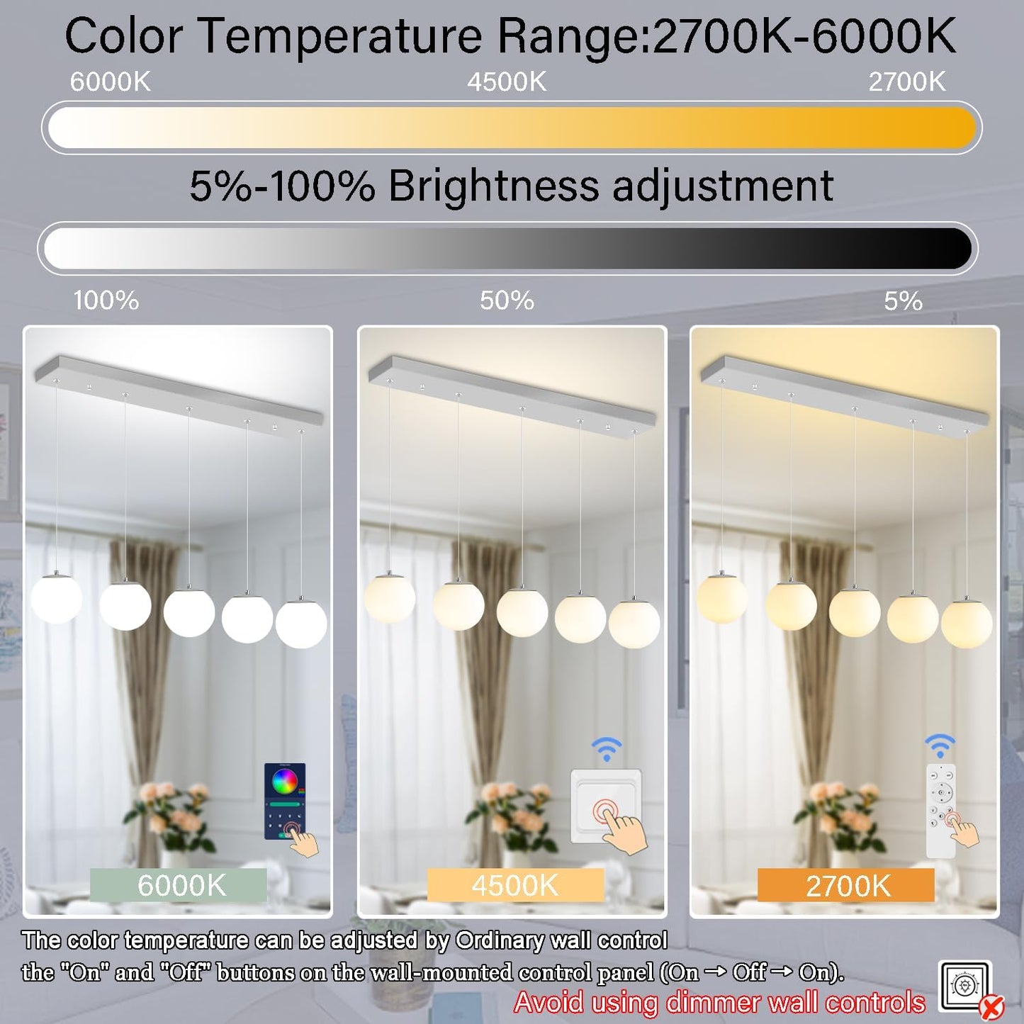 5-Lights Globe Pendant Light for Kitchen Island H 98" Silver Rectangle Chandelier Milk White Glass Pendant Lighting for Living Room Bedroom Entryway