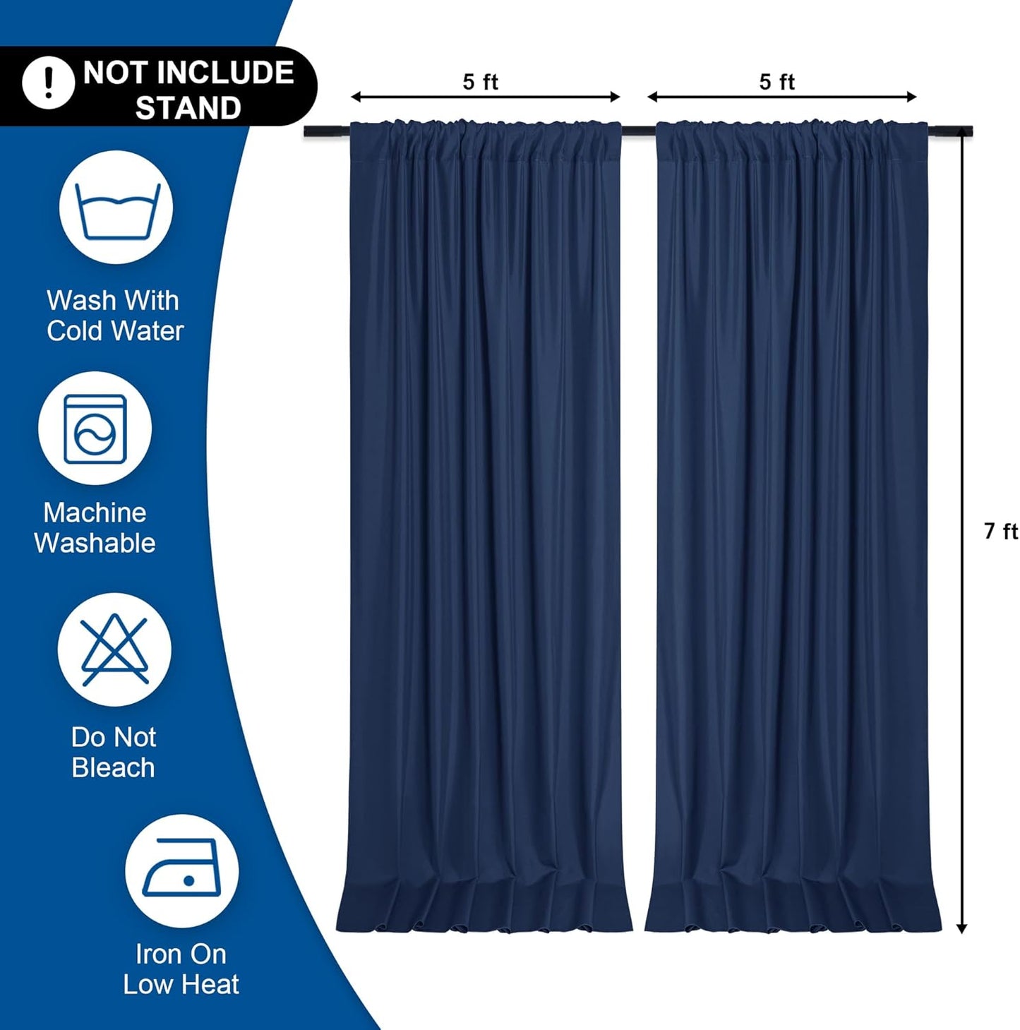 DWCN 10x7 FT Navy Blue Backdrop Curtains for Parties, Photography Backdrop Drapes with Rod Pockets for Wedding Decorations Stage Birthday Family Gatherings, 2 Panels 5ft x 7ft