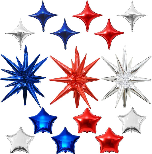 Star Balloons, 22in Red White and Blue Star Balloons Foil 10in 4-Pointed & Pentagram Balloon for 4th of July Independence Day Birthday Party Patriotic Decoration