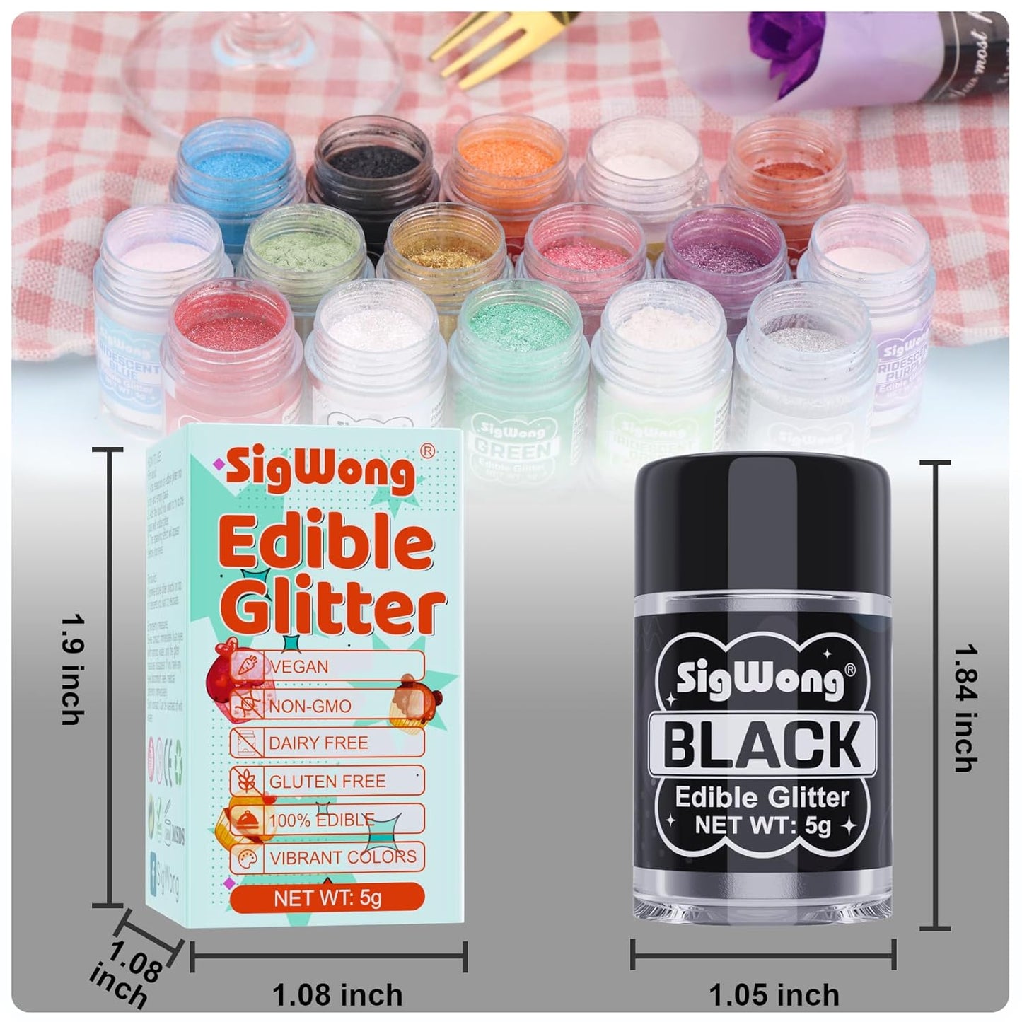 Black Edible Glitter - 5g Food Grade Cake Decorating Shimmering Glitter, Edible Sprinkle Luster Dust for Drinks, Chocolates, Fondant, Strawberries, Cupcakes, Candy, Cookie - Vegan