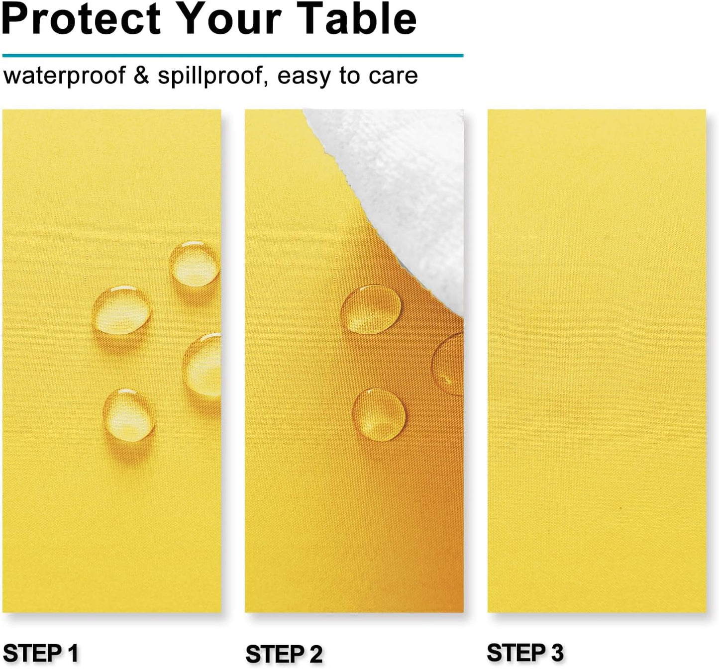 Hiasan Waterproof Tablecloth Rectangle - Washable Fabric Table Cloth for Dining Room Kitchen Birthday Party and Outdoor Use, Yellow, 70 x 120 Inch