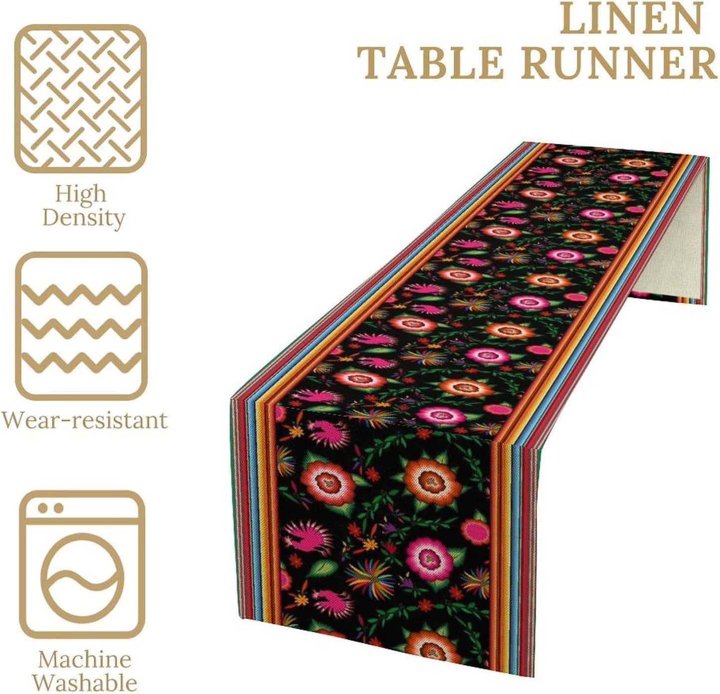 Mexican Table Runner,Colorful Flowers Cinco De Mayo Decor Table Runner for Kitchen Dining Table Home Party Decoration 13x120 Inch