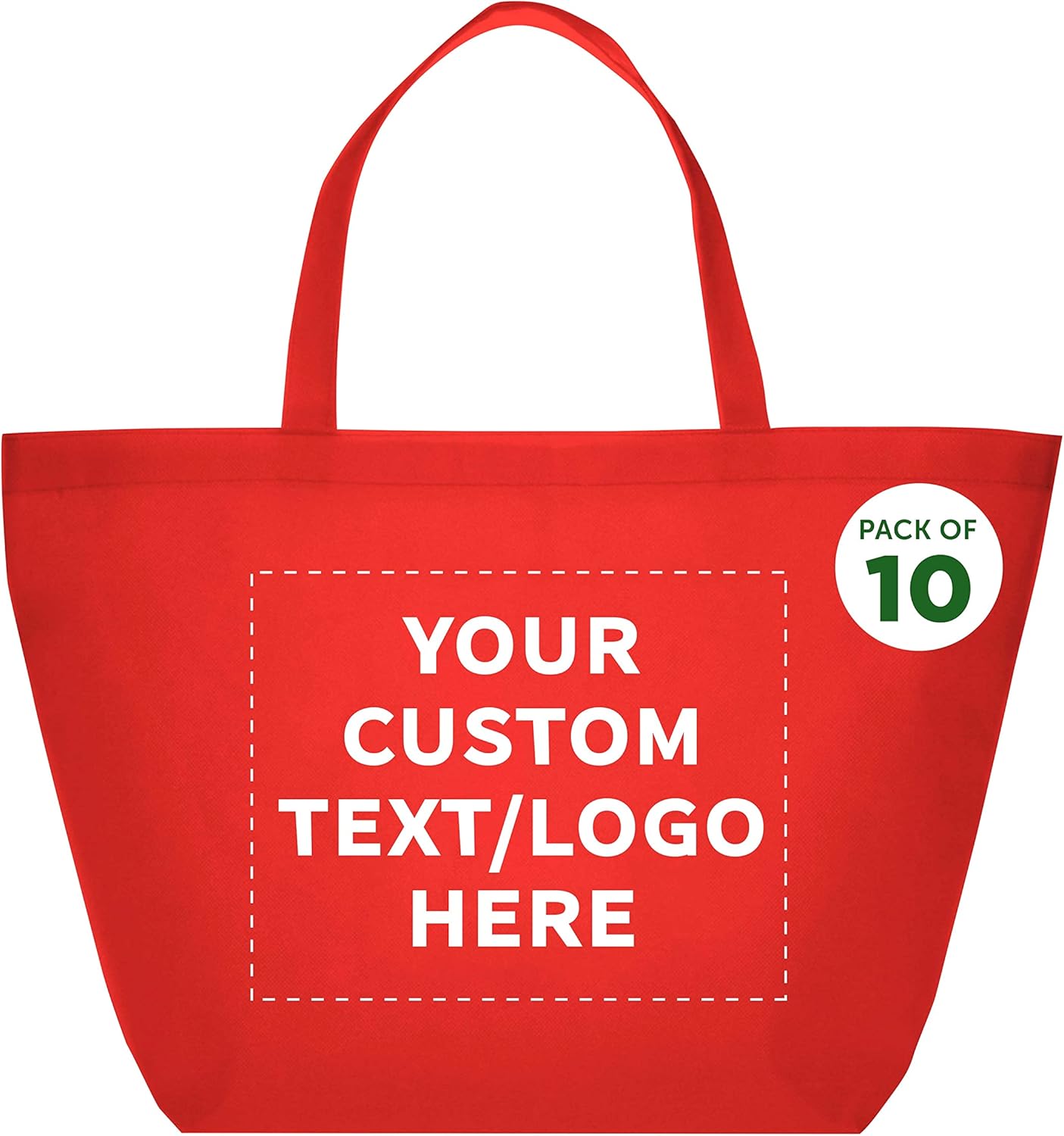 DISCOUNT PROMOS Custom Southern Style Grocery Tote Bags Set of 10 - Personalized Bulk Pack, Reusable Grocery & Shopping Bags - Great for Travel, Business Promotions, July 4th - Red - 20"X13"X8"