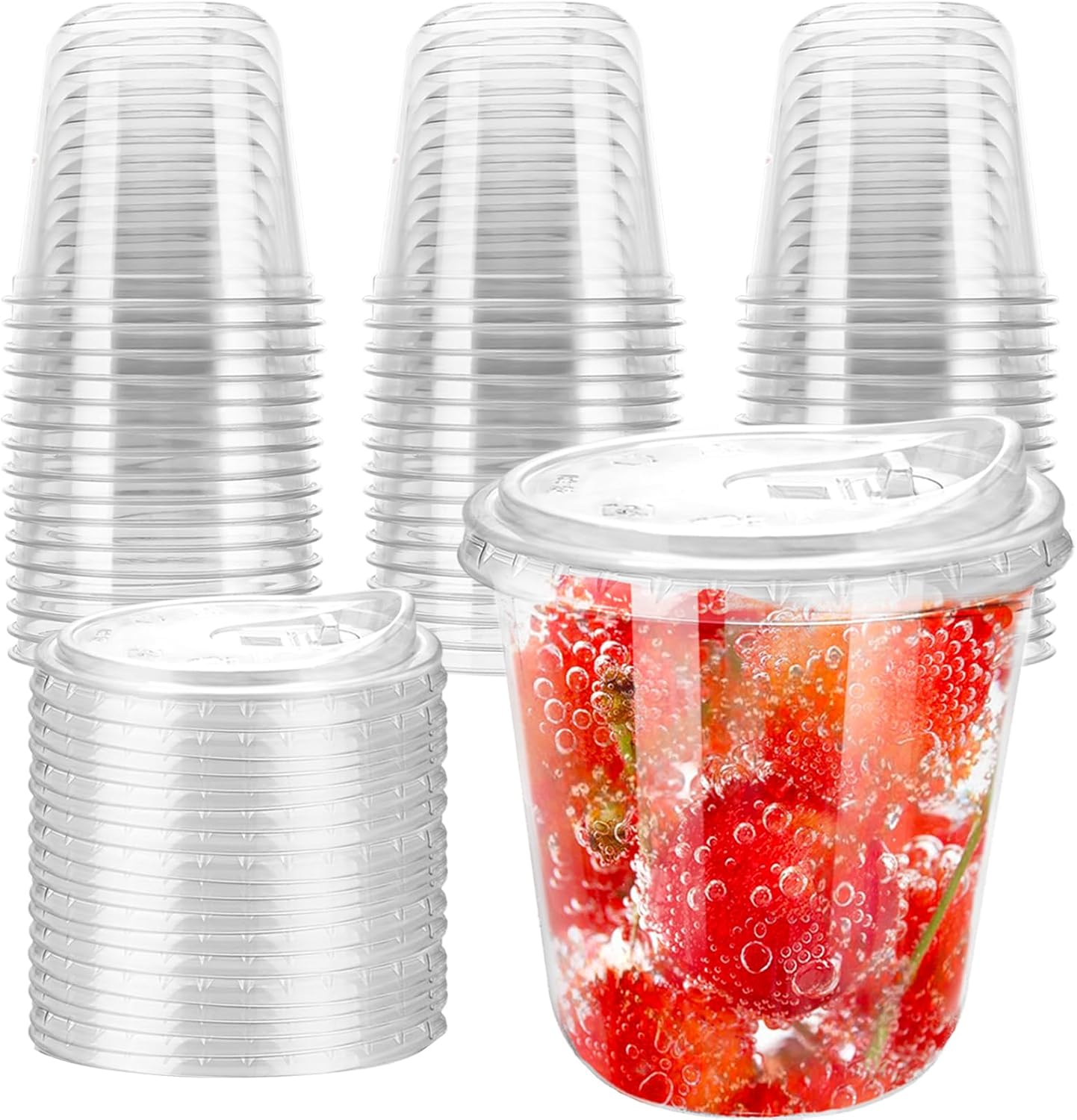 12oz Disposable Stemless Glasses With Strawless Sip Lids,PET Disposable Drinking Cups,Clear Plastic Wine Glasses for Parties Birthday,Wedding,Meeting,Christmas Party Supplies. (50, Transparent)