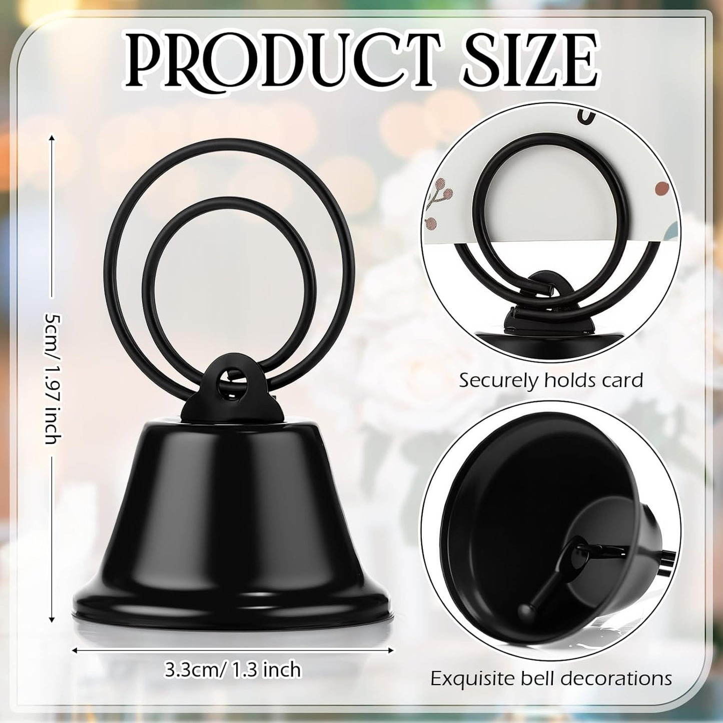 24 Pcs Table Number Holders Place Card Holders for Table 2 Inch Ring Clip Bell Number Holder Metal Picture Holder for Wedding Christmas Restaurant Home Photo Office Memo(Black,Ring)