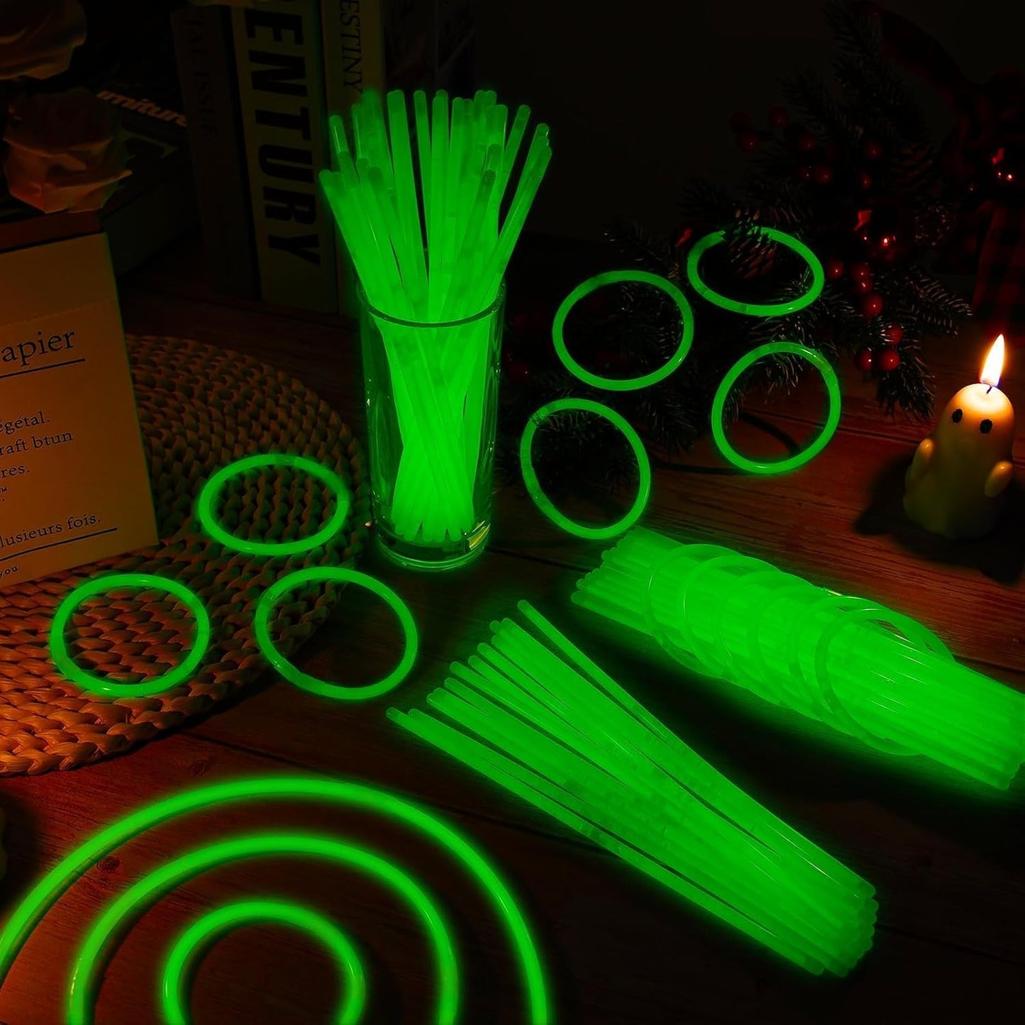 200 Pack 8'' Glow Sticks Bulk Party Favors Green Light Up Sticks with Connectors Neon Glow in the Dark Party Supplies Bracelets for Holiday Birthday Party Decoration(Green)