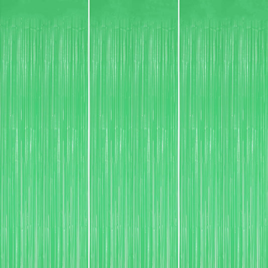 3 Pack Foil Fringe Backdrop - Pastel Light Green Shiny Tinsel Curtains for Party Decoration/Photo Booth Props - 3.3x8.2 FT Metallic Foil Backdrop for Birthday, Wedding, Graduation, Christmas