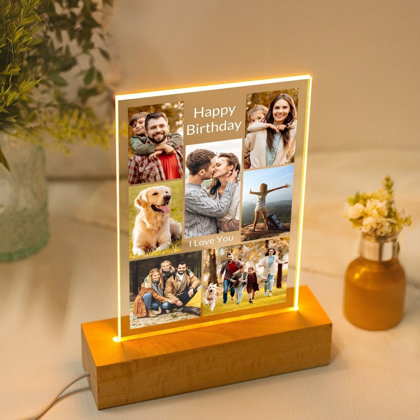 Personalized Birthday Gifts for Women and Men, Custom Picture Frames with Photo, Customized Photo Frame with Night Light, Personalized Anniversary Couple Gifts for Him and Her